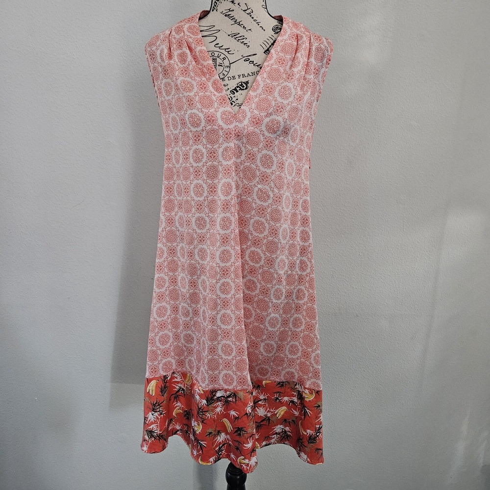 Peter Som Shift Dress Womens XL Sleeveless Orange Geometric Bananas Rope Belt